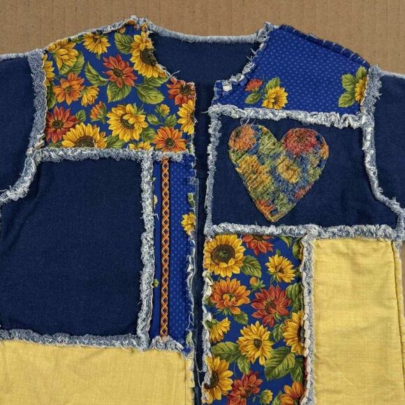 Vintage Quilt Patchwork Floral Denim Handmade Reversible Jacket Fits like XL - Picture 7 of 8